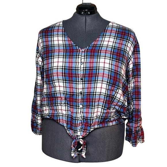 Lane Bryant Plaid Flannel Classic Button-Down Tie-Hem Top (Size 18) - Picture 1 of 5